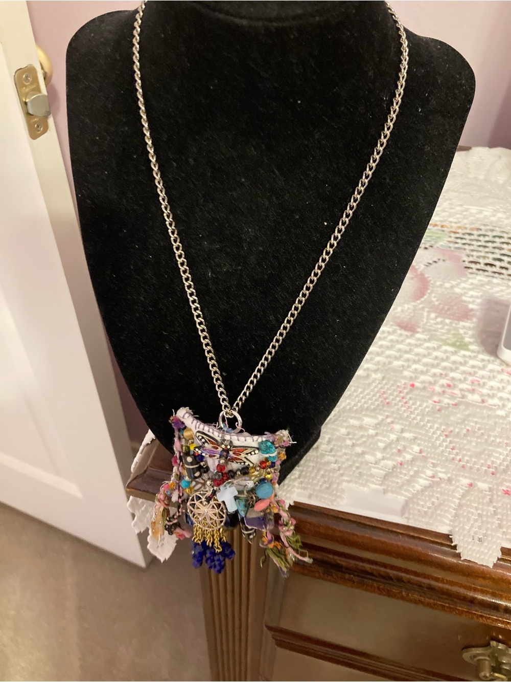 Hand Crafted Multicolor Boho Dreamcatcher Pendant Necklace